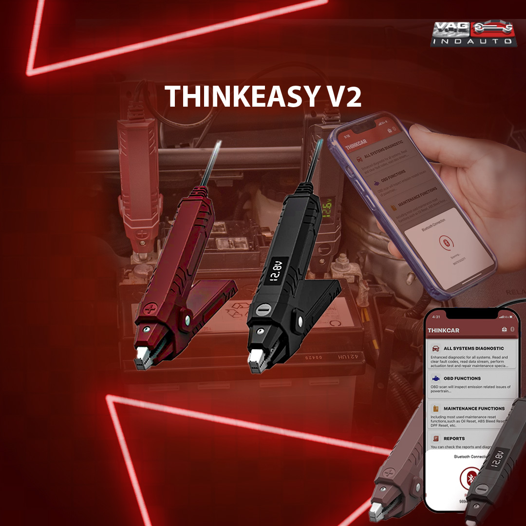 THINKEASY BATTERY TEST CLIP 2 – Comprobador de baterías de coche con Bluetooth 5.0 y aplicación móvil + comprobador de alternador para automóvil.